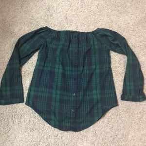 Off-the-Shoulder Plaid Long Sleeve